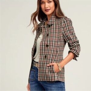Cabi Jazzy Jacket Blazer Double Breasted Stretchy Neutral Classic Plaid Size S